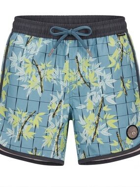 Volcom Teal Floral Grid Swim Trunks boys Size 6